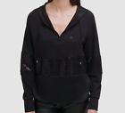 $89 Dkny Women's Black 1/4 Zip Drawstring Striped Sequined Sweater Hoodie XS