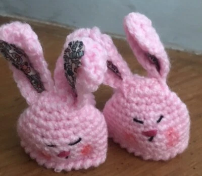 Pair Of Hand Knitted Pink Rabbit Egg Cosies - fantastic Easter present - Image 1 of 3