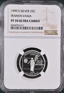 1999 S Silver 25¢ Pennsylvania NGC PF 70 Ultra Cameo - Picture 1 of 2