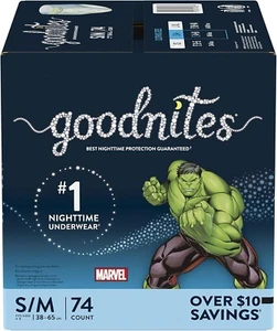 Goodnites Size 4 Bedwetting Underwear for Boys HULK S/M 74 Ct - Picture 1 of 5