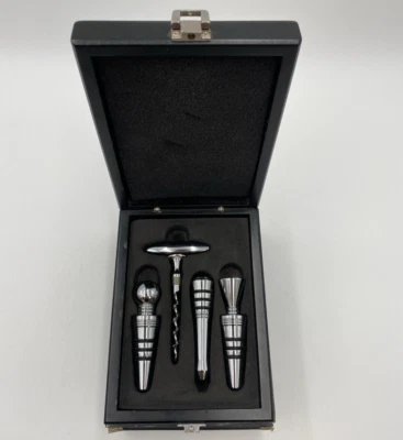 Chrome Plated Wine Set In Box. Stoppers and Corkscrew                        W10 - Image 1 of 4