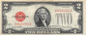 USA $2 Series of 1928 G Block D-A Red Seal & Serial # Circulated Banknote FH - Picture 1 of 2