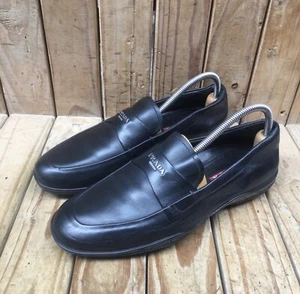 Prada black Men's Moccasins Leather Penny Loafers sz Uk 6.5 USA 7.5 - Picture 1 of 24