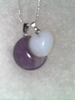 "Collar de plata de ley de 24"" corazón de luna y ópalo amatista natural" Foto 1 de 4