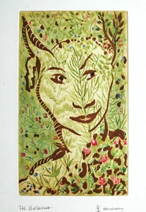 PRECIO ESPECIAL Michaela Krinner 1915-2006: Faun Pan grabado en color edición pequeña - Imagen 1 de 5