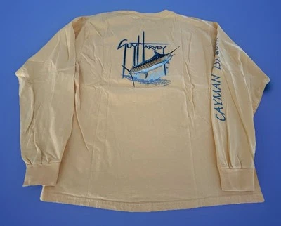 Cayman Islands Blue Marlin AFTCO Guy Harvey Yellow L/S Pocket T-shirt, Men’s L - Image 1 of 4