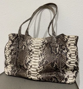 Eileen Kramer Genuine Python Beige Black Shoulder Bag Hobo Purse - Picture 1 of 18