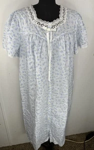 Vtg White Blue Roses Cotton Nightgown Sz 1x Cottagecore Lace Chemise House Dress - Bild 1 von 12