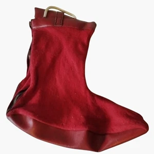 Boot Bag Carry Storage Cowboy Western Travel Shoe Case Red Felt Leather Vintage - Picture 1 of 8
