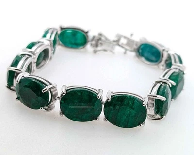 60.00 ct 29.10g Oval Cut Natural Emerald Gemstone 7.3" Bracelet Appraisal $33110 Foto 1 de 4