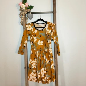 Dot Dot Smile Girls Dress Size 7 Mustard Floral Ruffle Long Sleeve Cute - Picture 1 of 6