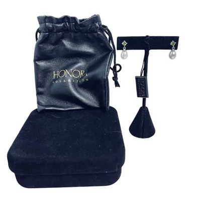 Honora Sterling Silver White Freshwater Pearls And Green Emerald Earrings (5979 - Image 1 of 4