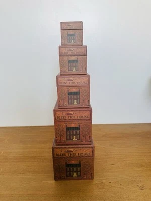 Bob's Boxes Stackable Nesting BLESS THIS HOUSE 5 boxes EUC - Image 1 of 4