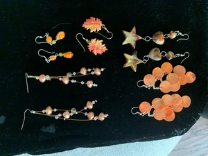 Mixed Lot Women's Pierced Earrings 5 sets Autumn Harvest Fall Orange Brown Toned - Picture 1 of 13