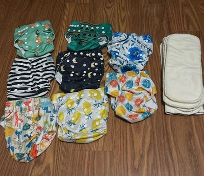 Lote de 8 y 8 fundas de bolsillo reutilizables para bebé Alva de 8 y 8 inserciones gruesas ajustables talla única Foto 1 de 4