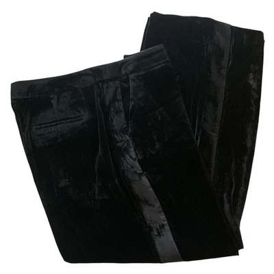 Boden Tuxedo Stripe Black Silk Velvet Wide Leg Pants Women's US 14R Holiday - Image 1 of 4