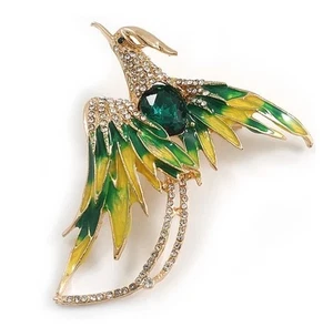Crystal Exotic Bird Brooch in Enamel Gemstones Gold Tone Gift - Picture 1 of 6