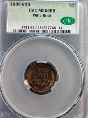 1909 VDB Lincoln Cent MS65RB CAC Nice Color Rainbow  - Image 1 of 3