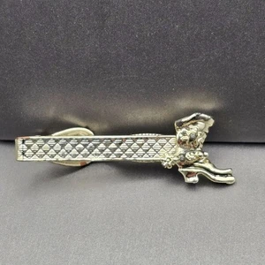 VTG Mens Western Cowboy Boot Tie Clip 2" Silver Tone Etched Diamond Accents - Picture 1 of 4