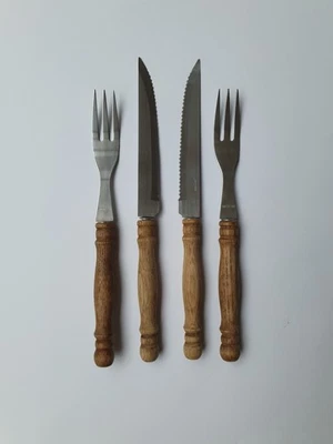 2 x Messer und Gabel mit Holzgriff rostfrei Steakmesser - Bild 1 von 4