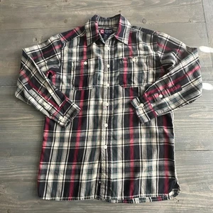 Chaps Boys Plaid Red Navy Green Flannel Longsleeve Button Up Shirt Size S (8) - Picture 1 of 9