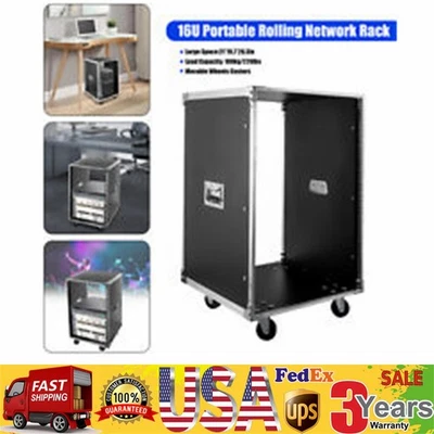 19 Inch 16U 4 Post Server Rack Open Frame Rolling Network Data Rack w/ Casters - Image 1 of 4