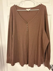 Terra & Sky braun Waffelmuster LS Henley Shirt 4x 28/30 Thermo V-Ausschnitt 4 Knöpfe - Bild 1 von 6