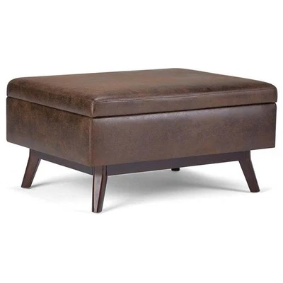 Simpli Home Owen Faux Leather Storage Coffee Table Ottoman in Chestnut - Image 1 of 4