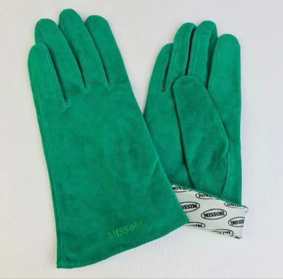 Missoni женщин замши кожаный логотип вышивка перчатки зеленый шикарный почти неиспользованный - Изображение 1 из 4