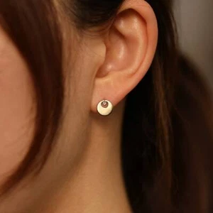 Circle Diamond Stud Earrings, Round Plate Diamonds Earrings, Karma Diamond Studs - Picture 1 of 5