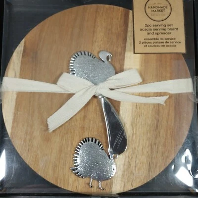 Charcuterie Serving Set Acacia Wood Board and Spreader Knife Handmade Artisan Foto 1 de 4