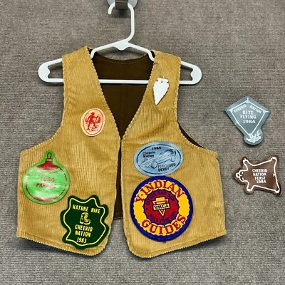 Cherokee Scout Vest Youth Small? Vintage 80s Cherrio Patches Arrowhead Corduroy - Image 1 of 4