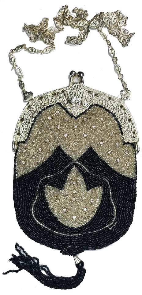 Vintage Beaded Metal Frame Handbag with Tassel - Image 1 of 1