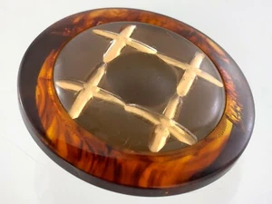 Bakelite With Lucite Brown Color Garment Button 1.5in Checker Pattern 324B - Picture 1 of 6