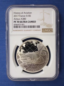 2017 France Silver Proof 10 Euro coin "Airbus A380" NGC Graded PF70 with COA - Picture 1 of 3