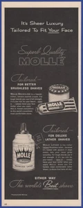Vintage 1950 MOLLE Brushless Shave Cream Lather Shaving Ephemera 50's Print Ad - Picture 1 of 1