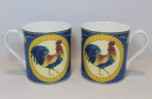 Pair Vtg 1999 Fitz & Floyd Classic Choices Coq Du Village Coffee Tea Mug Rooster - Picture 1 of 5
