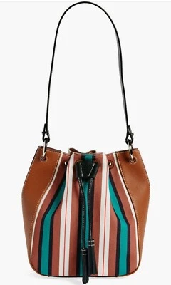 Strathberry Collagerie Large Bolo Stripe Canvas Leather Bucket Bag NWT $675 - Image 1 of 4