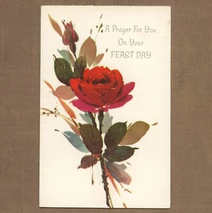 Religious Vintage FEAST DAY Card, Blessed Prayer Rose by American Greetings +✉ - Picture 1 of 6