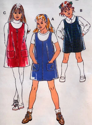 KWIK-SEW 2535 PATTERN GIRL JUMPERS WOVEN FABRIC A-LINE PATCH POCKETS 8-14 UC - Image 1 of 3