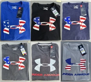 NWT Under Armor Classic US American Flag Logo Graphic Men T Shirt Tee - Picture 1 of 12