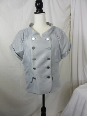 Blazer BCBG Max Azria Doble Pecho Manga Corta Plateado Jacquard Talla Grande Foto 1 de 4