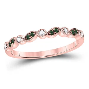 10kt Rose Gold Womens Round Emerald Diamond Stackable Band Ring 1/10 Cttw - Picture 1 of 1