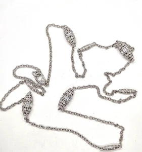 Judith Ripka Sterling Silver Filigree Bead CZ Diamonique Station Necklace 36" - Picture 1 of 10