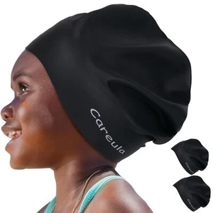 2 Pack Kids Swim Cap for Long Hair Large Silicone Waterproof Swimming Cap for... - Picture 1 of 7
