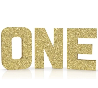 One Letters First Birthday Gold Glitter One Sign Large Numbers for Party Decor S - Image 1 of 4