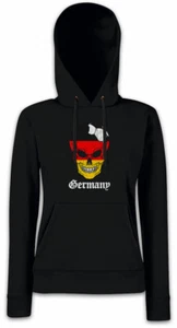 Germany Football Skull I Damen Hoodie Kapuzenpullover Fußball Deutschland Fahne - Picture 1 of 1
