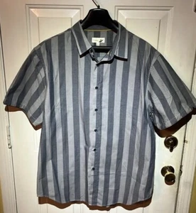 Fundamental Coast Blue/Gray Striped Short Sleeve Button-Up Shirt Men's XXL - Picture 1 of 4