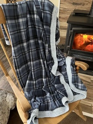 Hand Crafted Blue Plaid Fleece Throw Blanket Travel Sofa Carseat Stroller Campng - Image 1 of 2