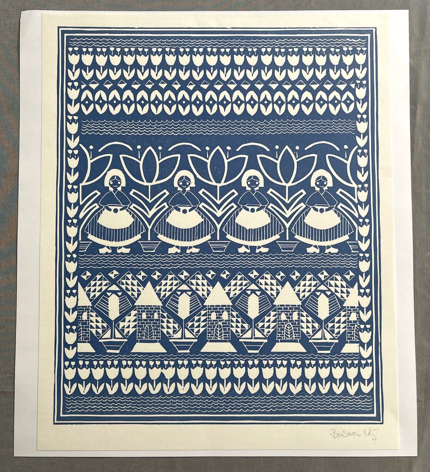 Barbara Kiy Linolschnitt/Originalgraphik, Titel: Ausflug nach Holland - Bild 1 von 1